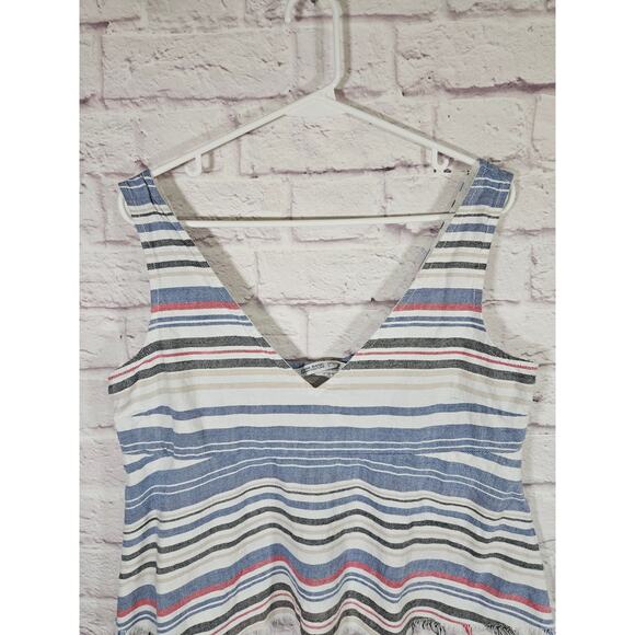Zara Womens Denim Couture Tank Top Size Large Striped Boho Fringe Bottom - Picture 6 of 9